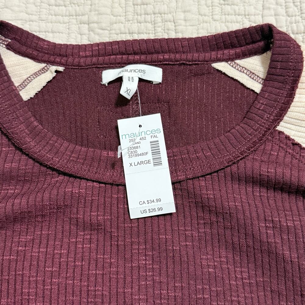 Maurices Colorblock Ribbed Raglan Tee Size XL - Picture 2 of 8